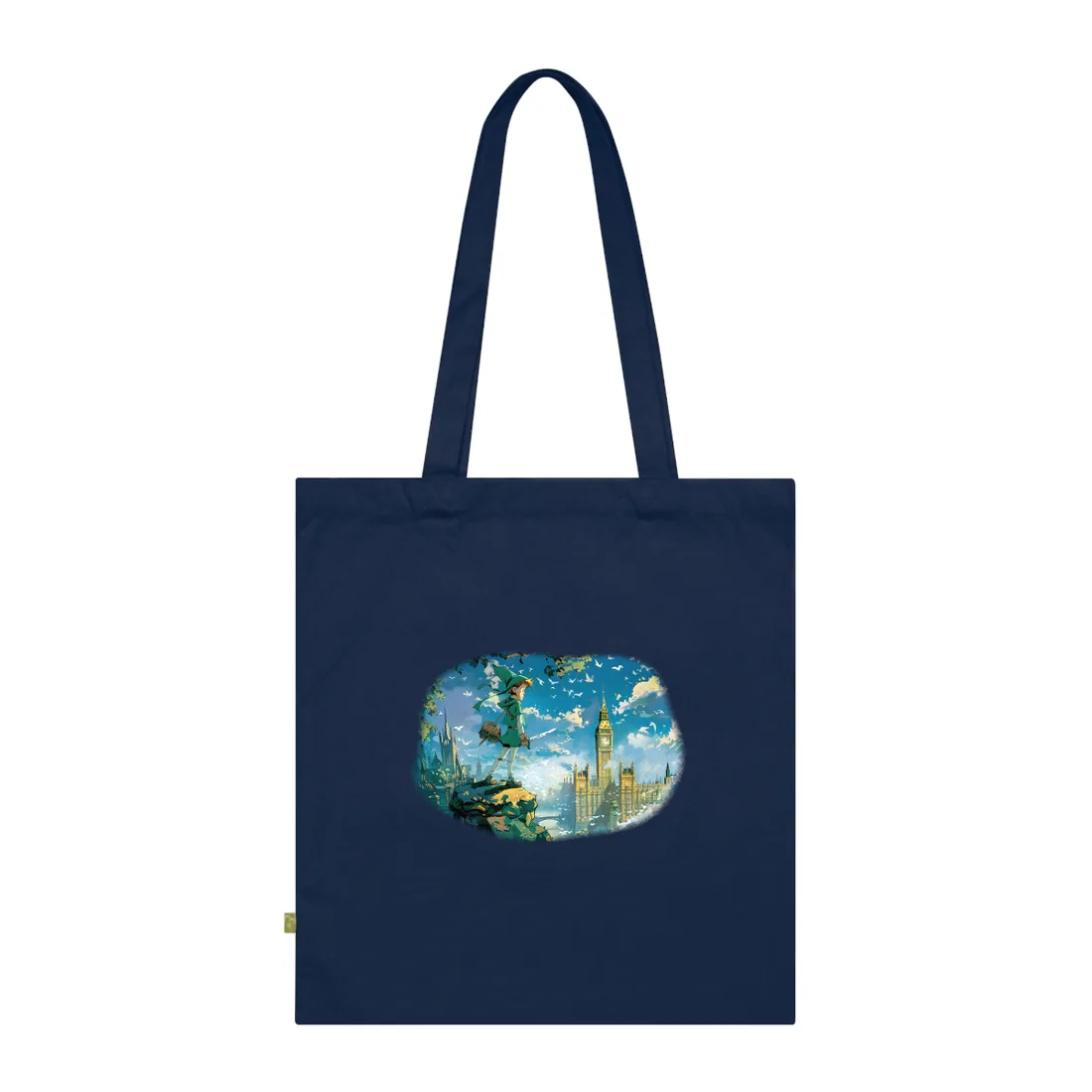 Whimsical Boy in Green: Colorful Illustration - Tote Bag (French Navy)