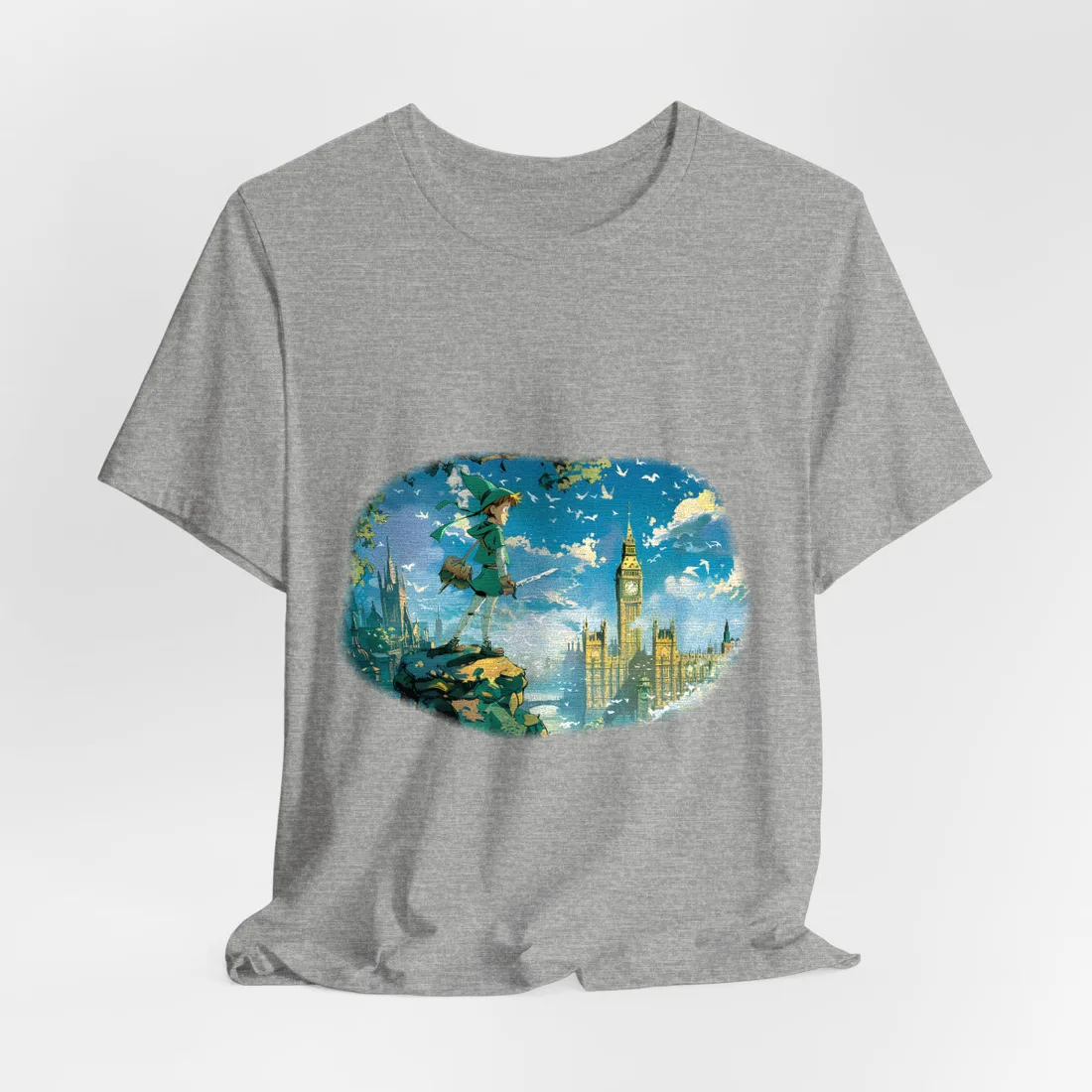 Whimsical Boy in Green: Colorful Illustration - T-Shirt (Athletic Heather)