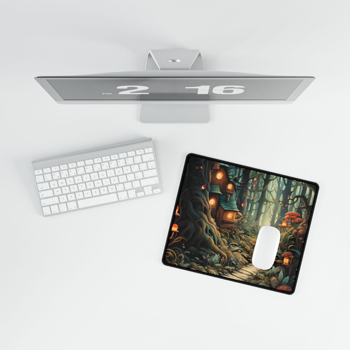 Whimsical Cartoon Forest Scene - Desk Mat