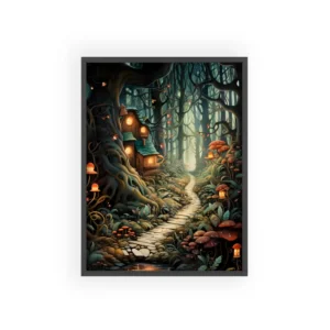 Enchanted Forest Cottage Path Framed Poster
