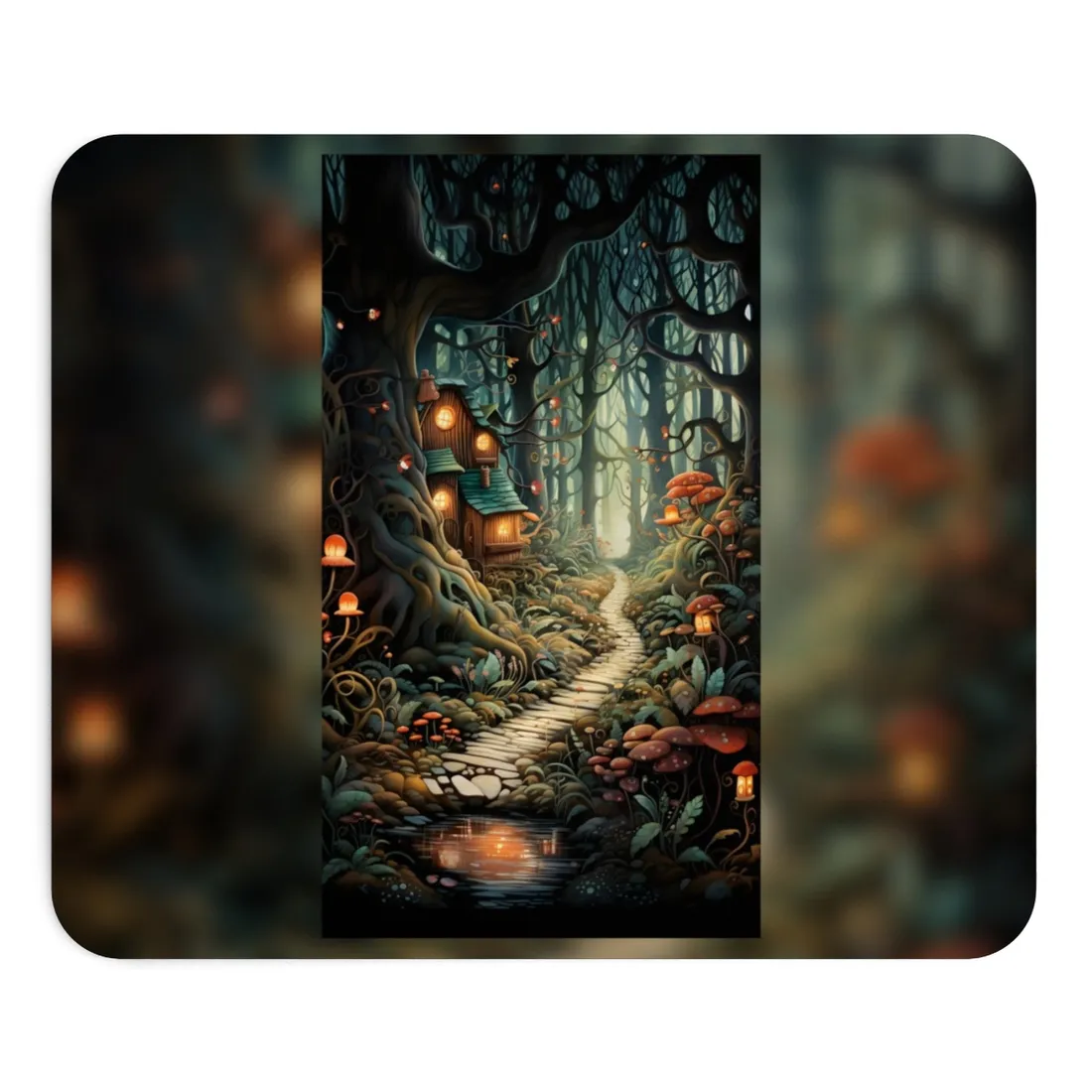 Whimsical Cartoon Forest Scene - Mouse Pad