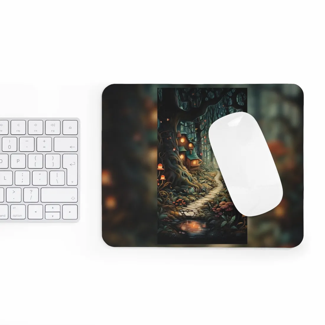 Whimsical Cartoon Forest Scene - Mouse Pad