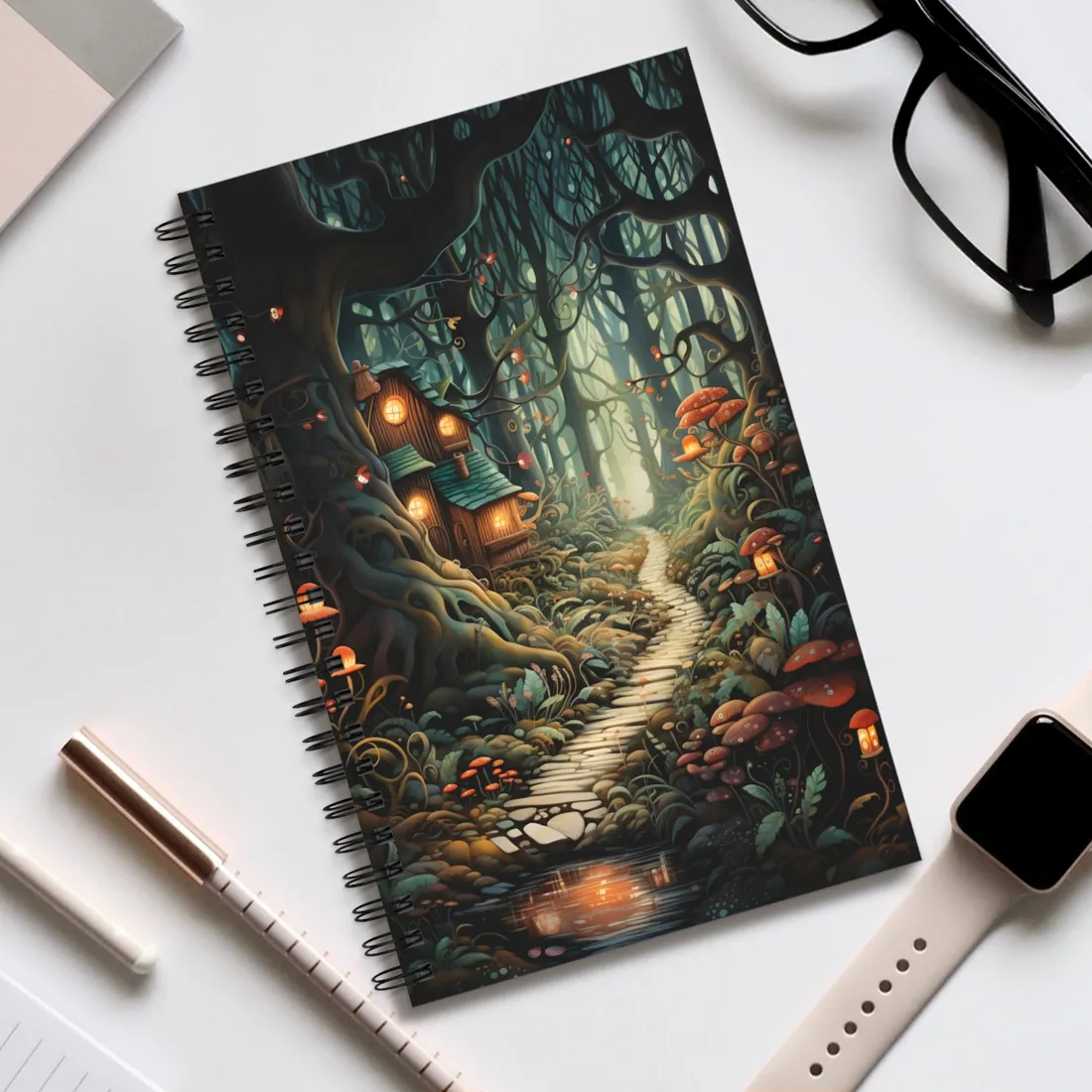 Whimsical Cartoon Forest Scene - Spiral Notebook
