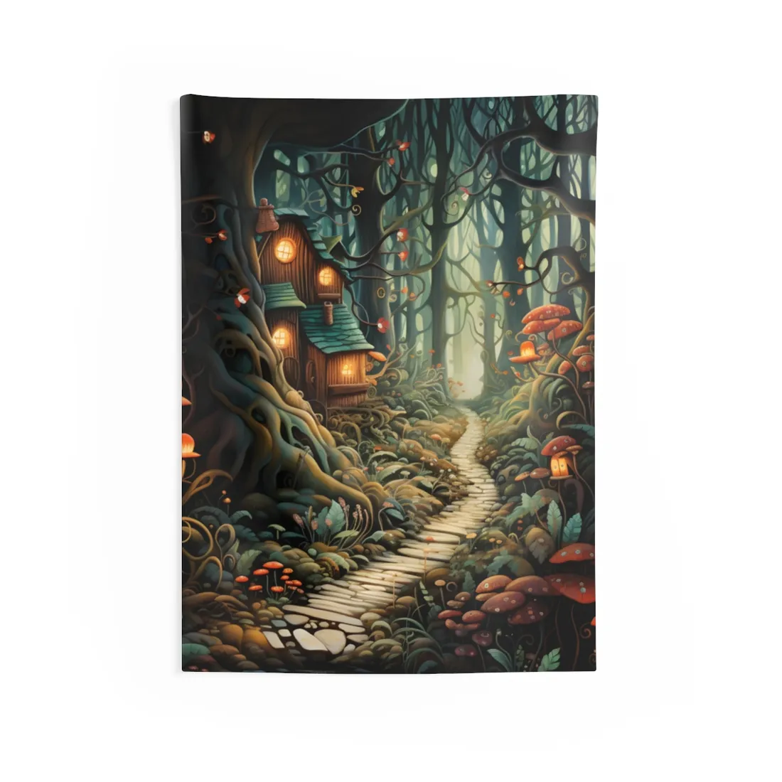 Whimsical Cartoon Forest Scene - Wall Tapestry