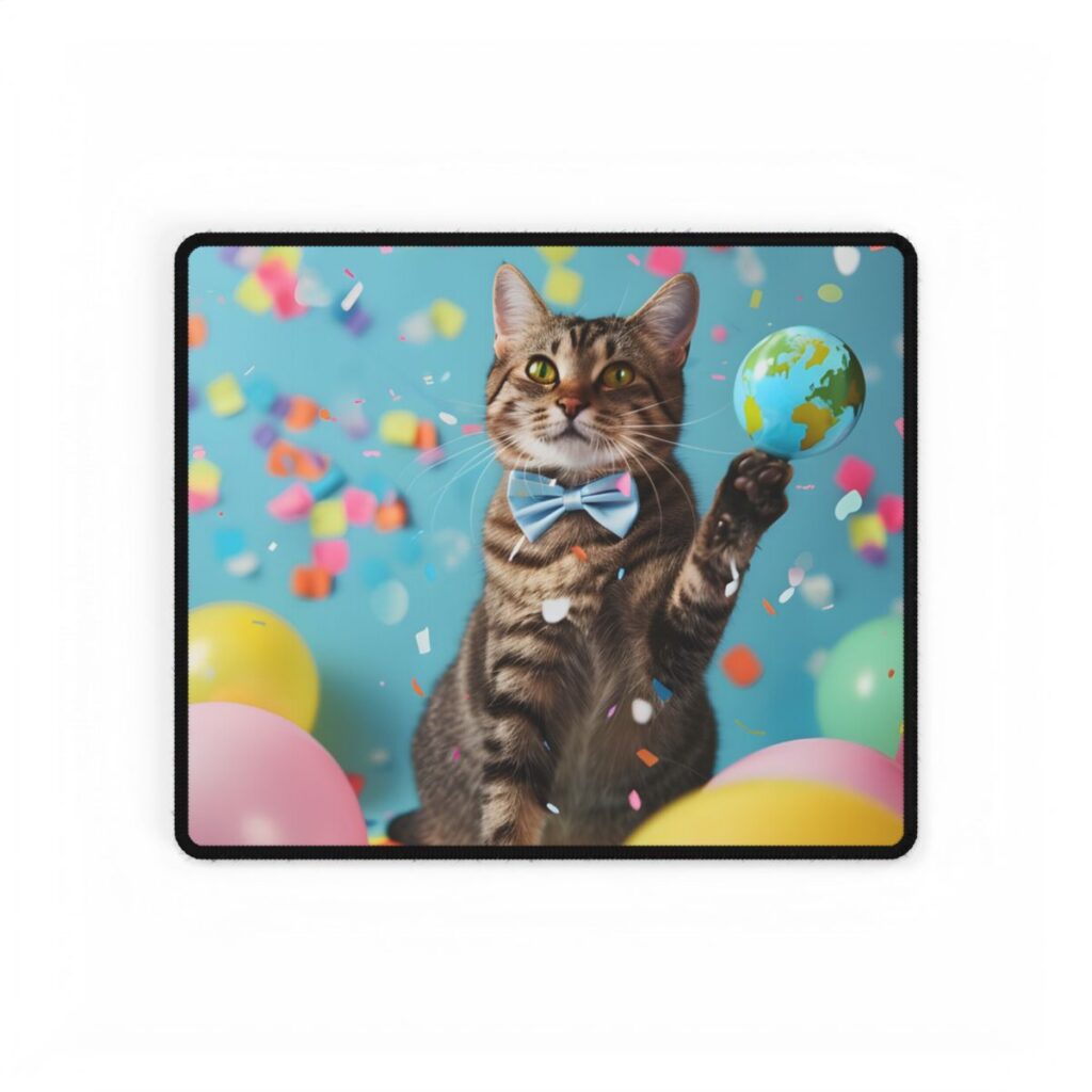 Whimsical Cat in Bow Tie: Close-Up Art Print - Desk Mat