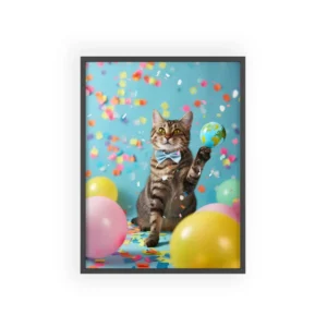 Tabby Cat with Confetti Framed Poster