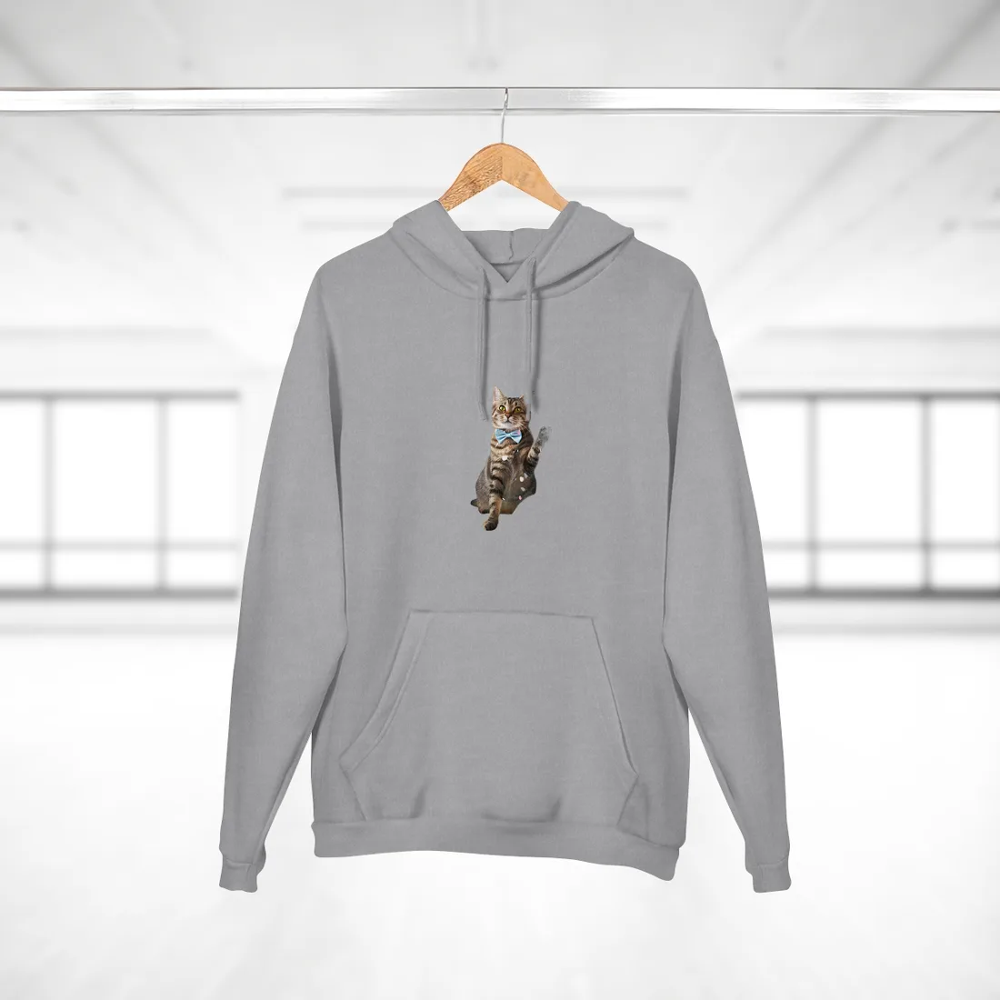 Whimsical Cat in Bow Tie: Close-Up Art Print - Hoodie (Heather Grey)