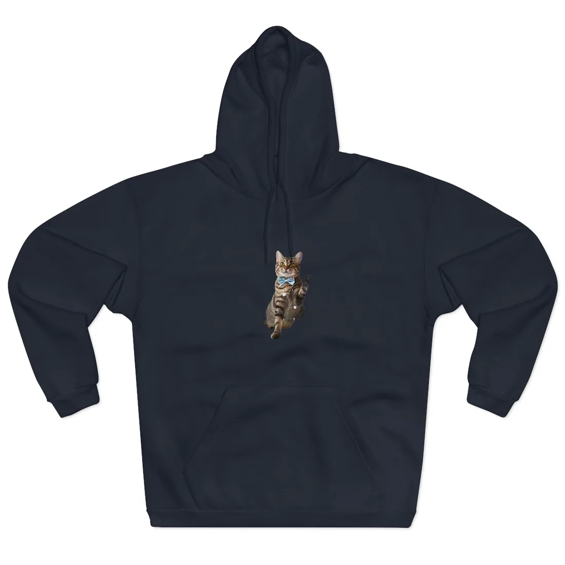 Whimsical Cat in Bow Tie: Close-Up Art Print - Hoodie (Navy)