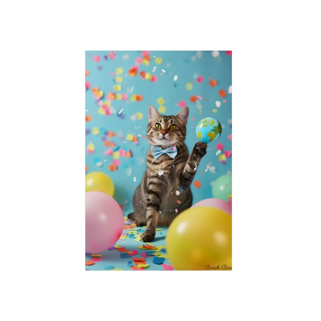 Whimsical Cat in Bow Tie: Close-Up Art Print - Metal Poster