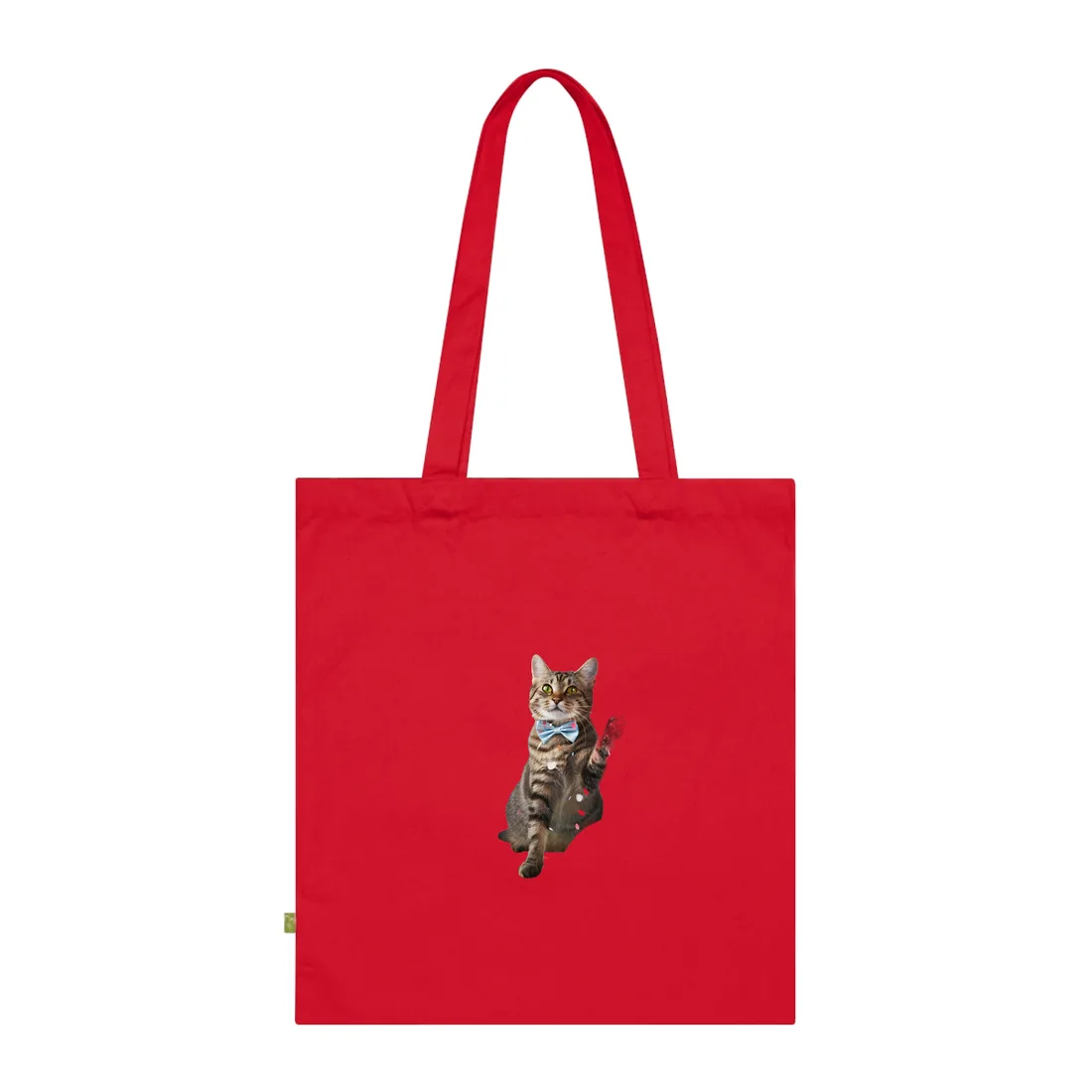 Whimsical Cat in Bow Tie: Close-Up Art Print - Tote Bag (Classic Red)