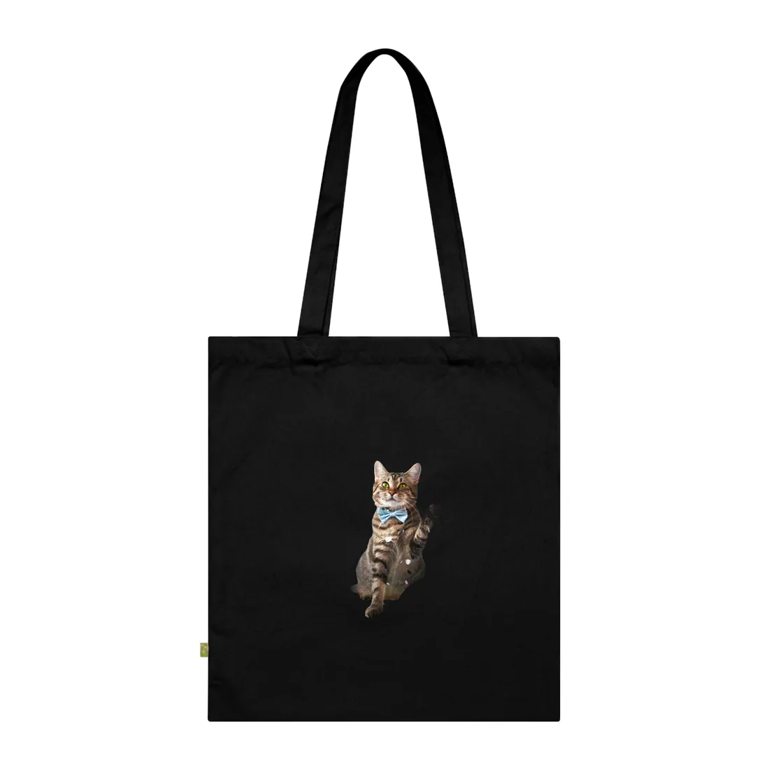 Whimsical Cat in Bow Tie: Close-Up Art Print - Tote Bag (Black)