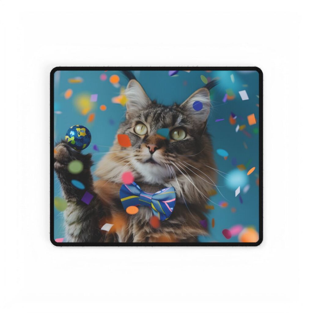Whimsical Cat in Bow Tie: Exclusive Artwork - Desk Mat