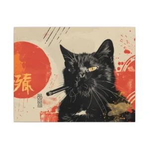 Black Cat with Red Disc Canvas Print