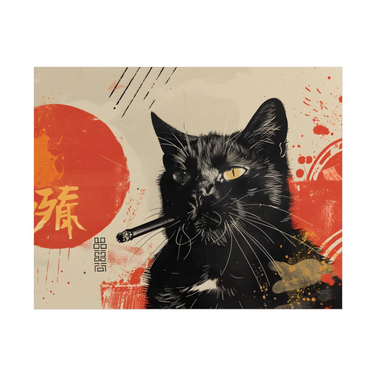Whimsical Cat Smokes: Humorous Indoor Art - Poster