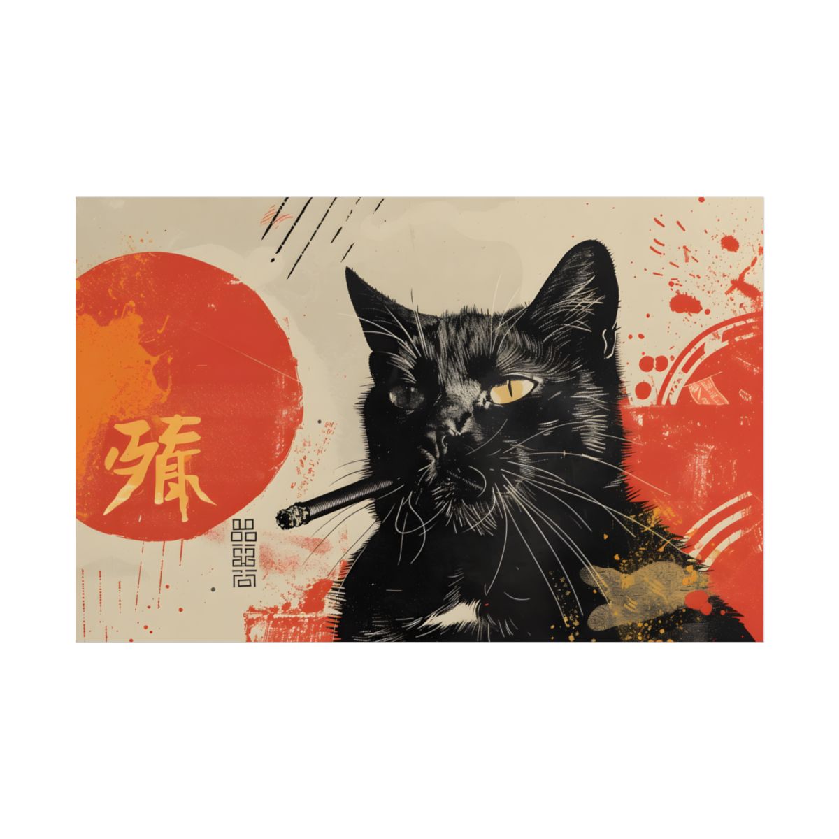 Whimsical Cat Smokes: Humorous Indoor Art - Poster