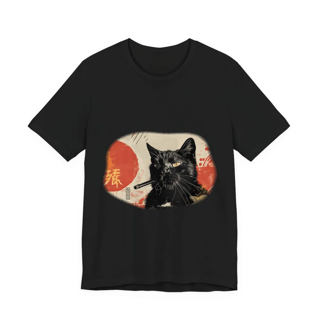 Whimsical Cat Smokes: Humorous Indoor Art - T-Shirt (Black)