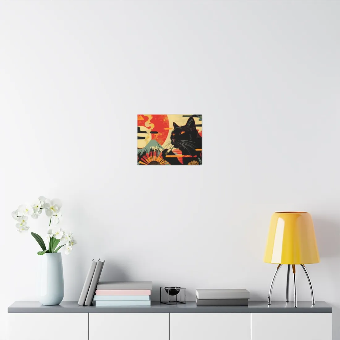 Whimsical Cat Smoking: Red & White Stripe - Canvas