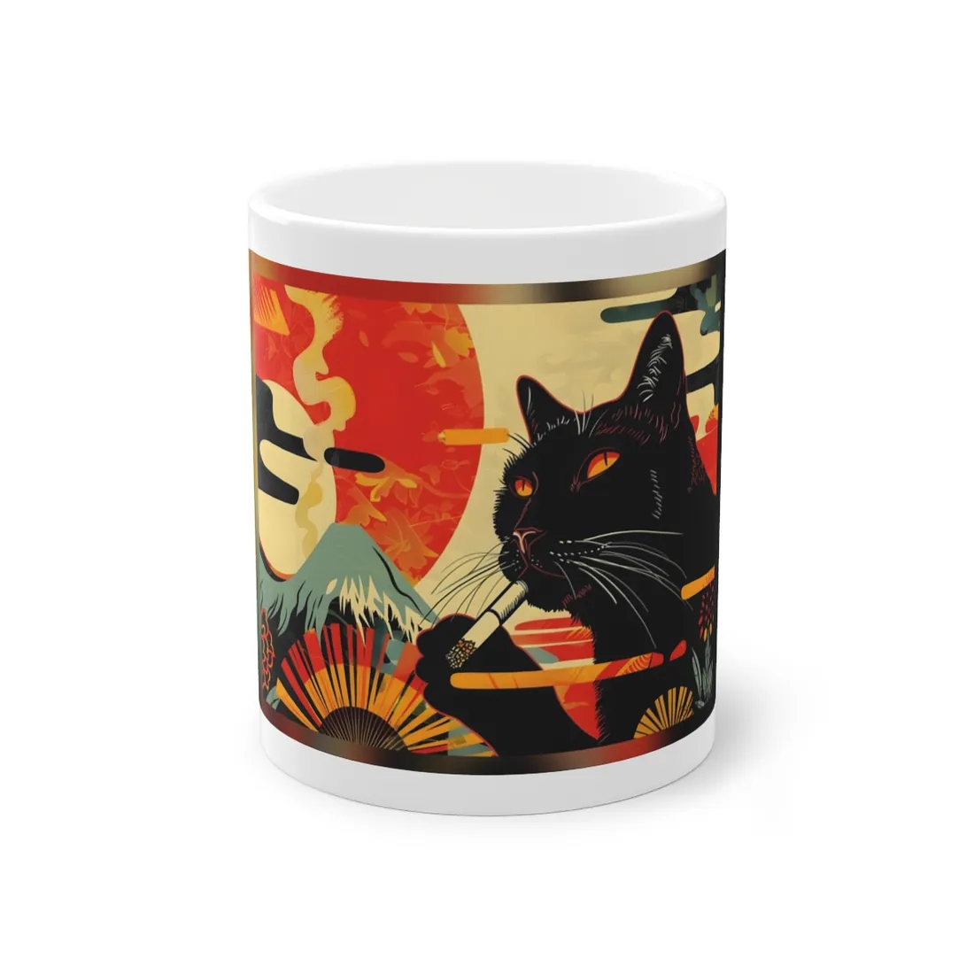 Whimsical Cat Smoking: Red & White Stripe - Mug