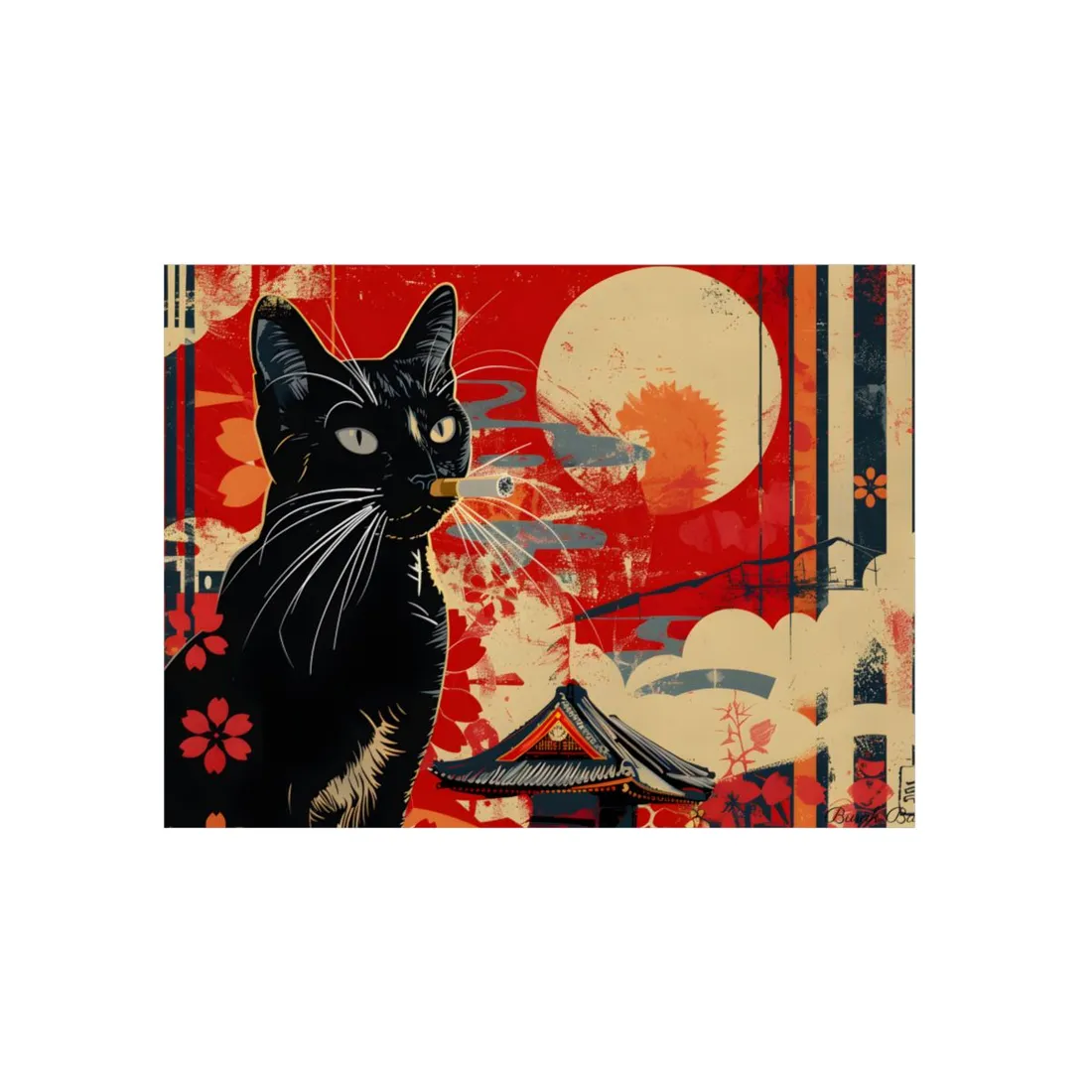 Whimsical Cat: Unconventional Smoking Scene - Metal Poster