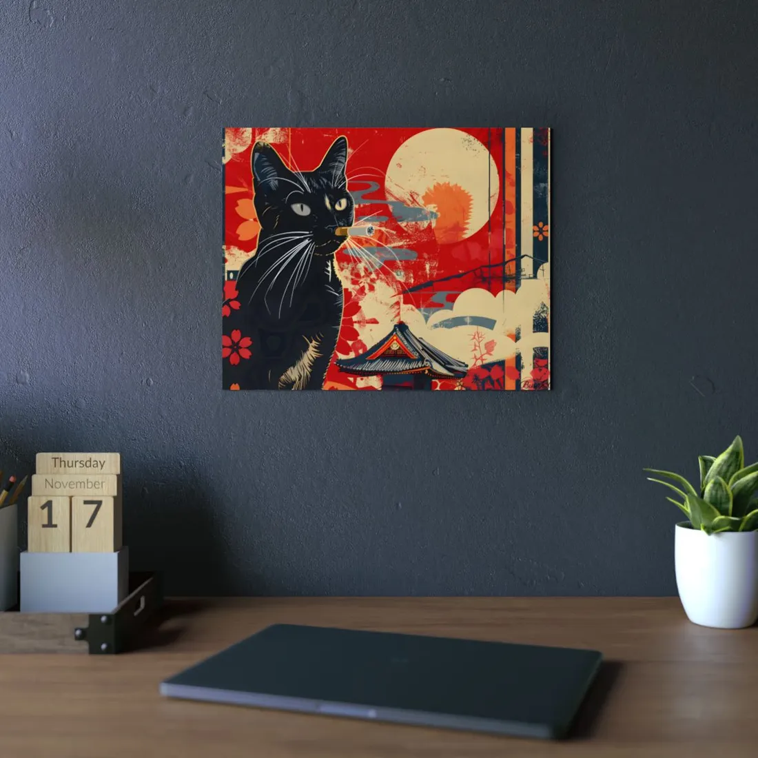 Whimsical Cat: Unconventional Smoking Scene - Metal Poster