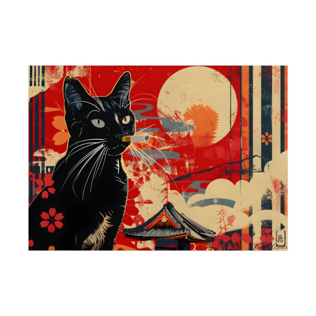 Whimsical Cat: Unconventional Smoking Scene - Poster
