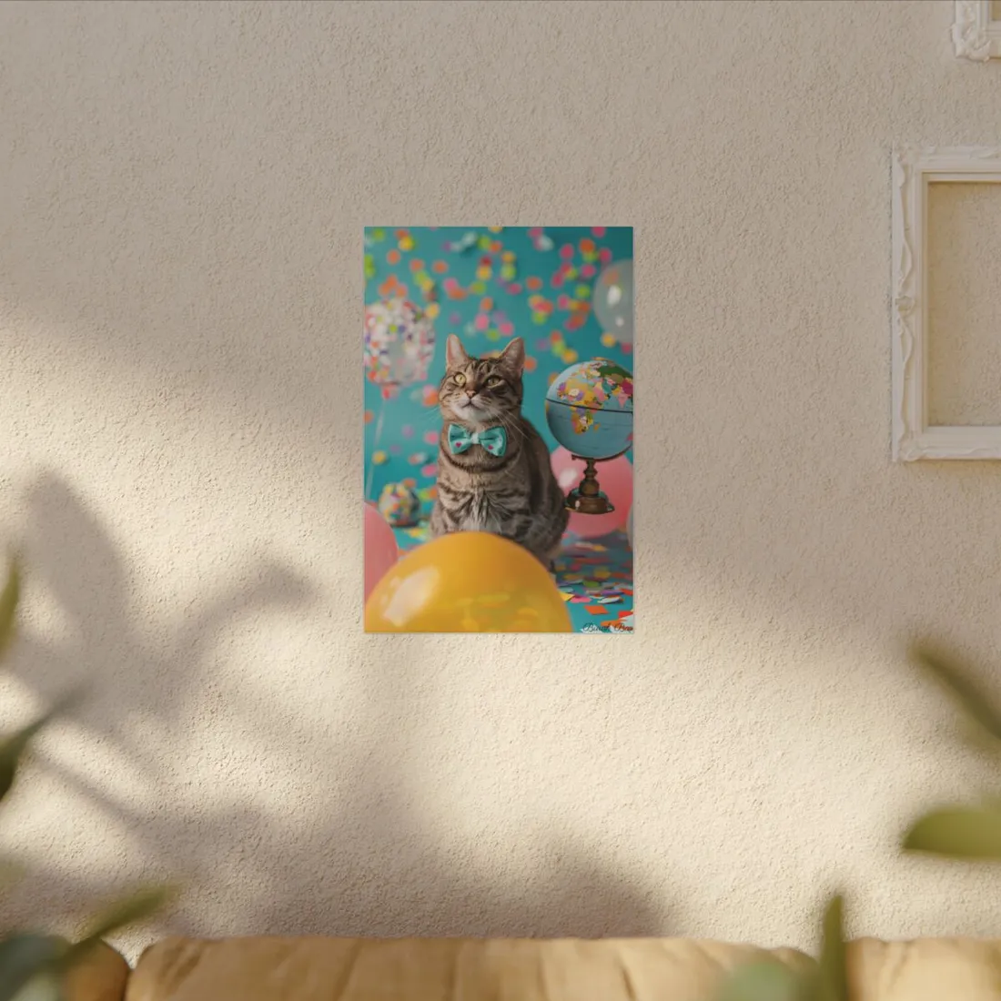 Whimsical Cat with Bow Tie: Mysterious Feline - Canvas