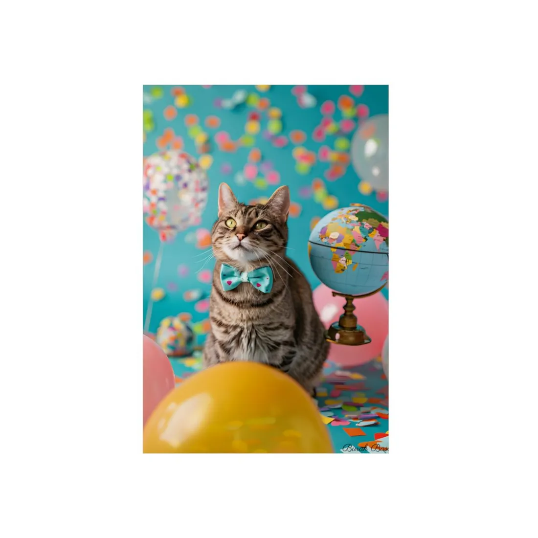 Whimsical Cat with Bow Tie: Mysterious Feline - Metal Poster