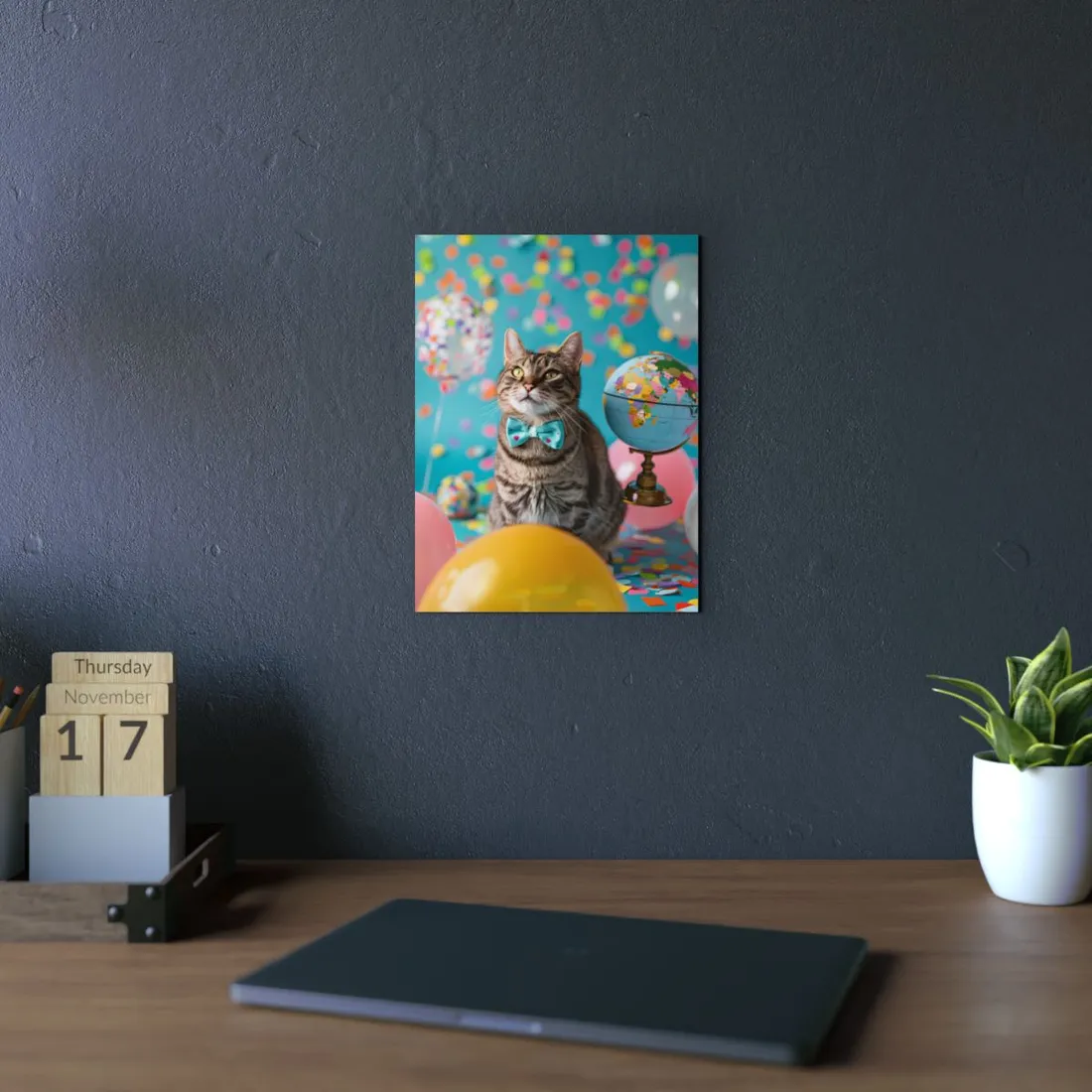 Whimsical Cat with Bow Tie: Mysterious Feline - Metal Poster