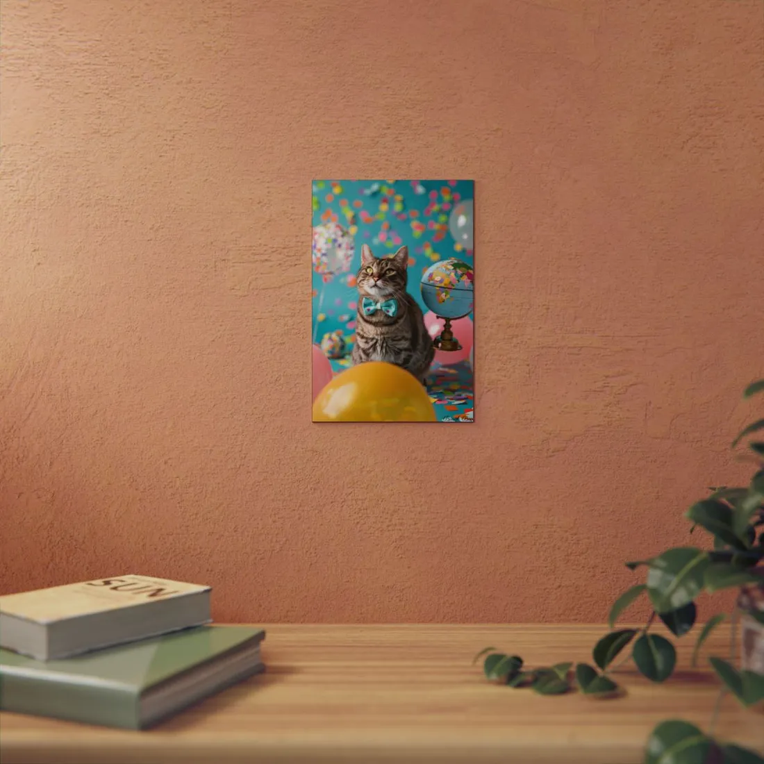Whimsical Cat with Bow Tie: Mysterious Feline - Metal Poster