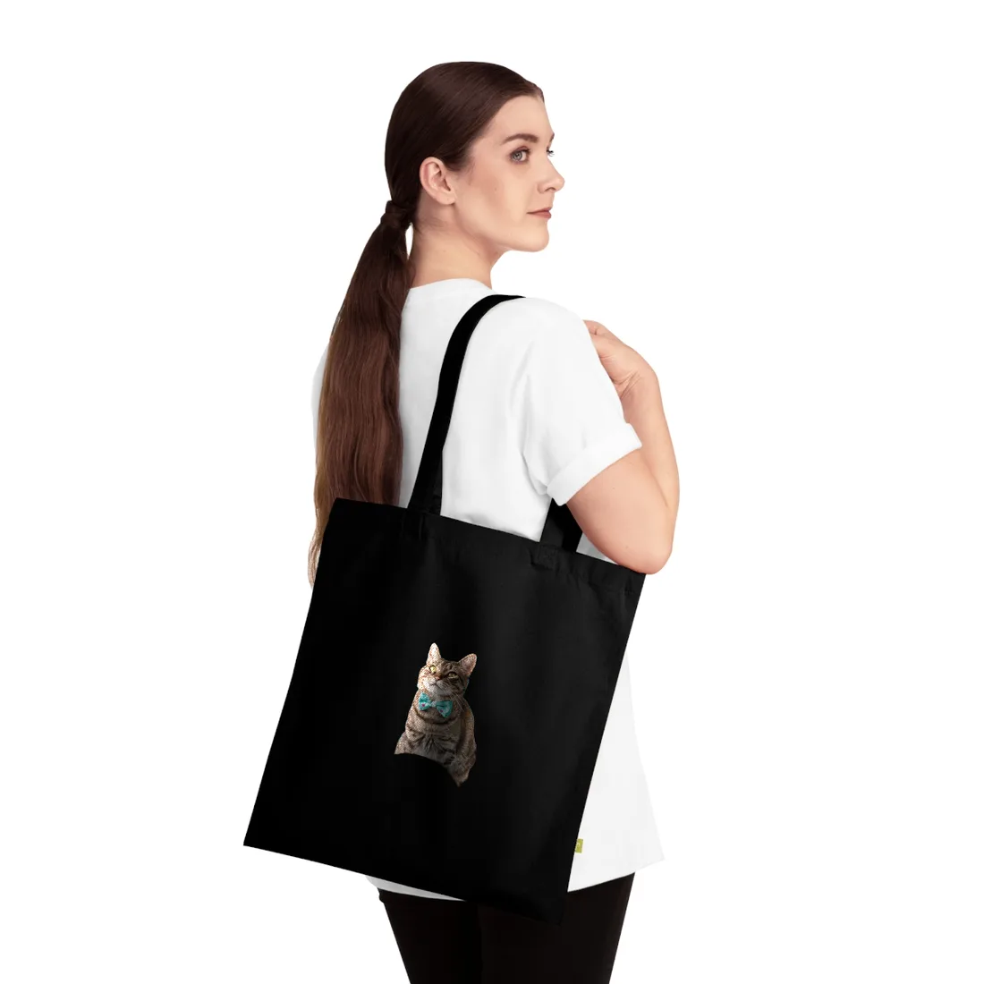 Whimsical Cat with Bow Tie: Mysterious Feline - Tote Bag (Black)