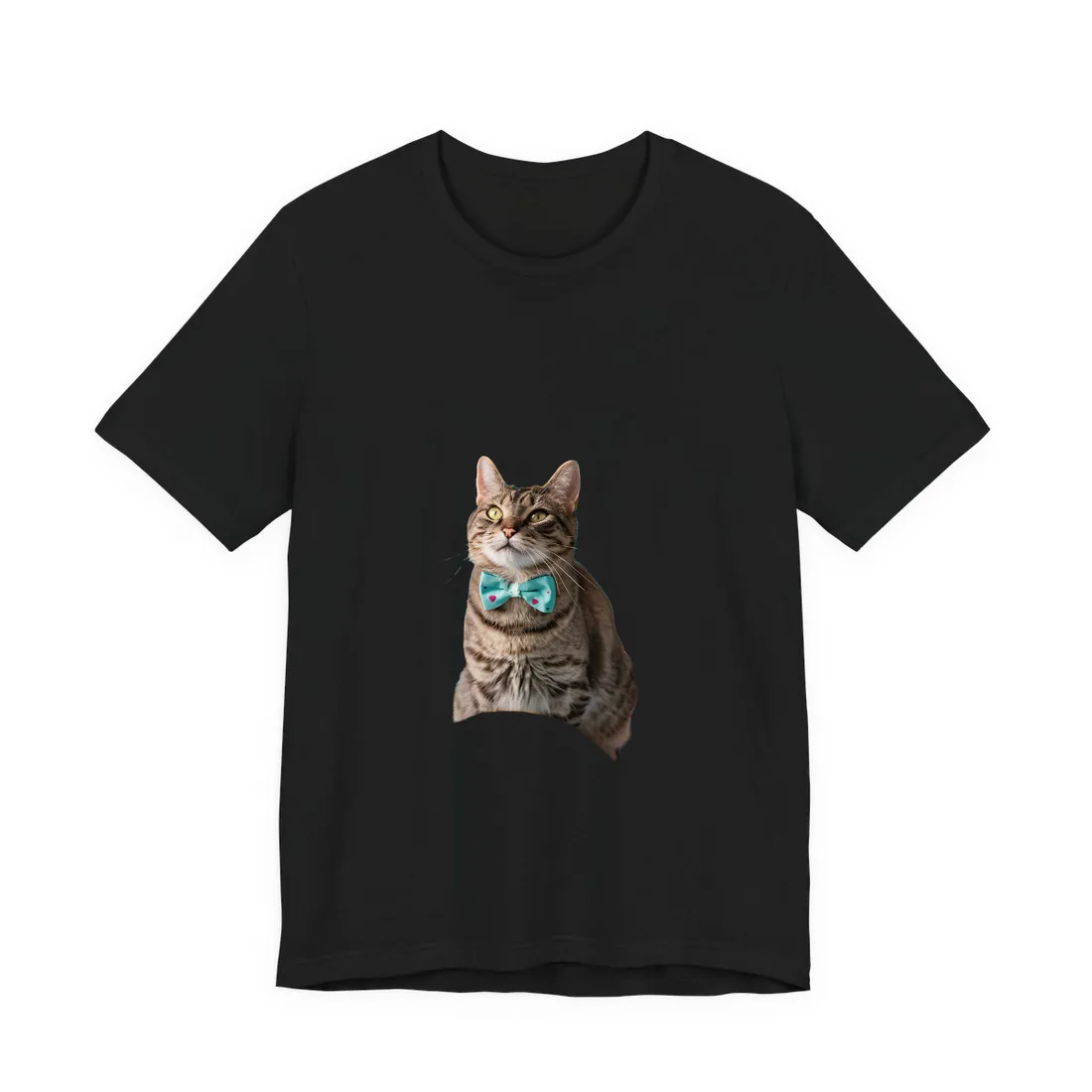 Whimsical Cat with Bow Tie: Mysterious Feline - T-Shirt (Black)
