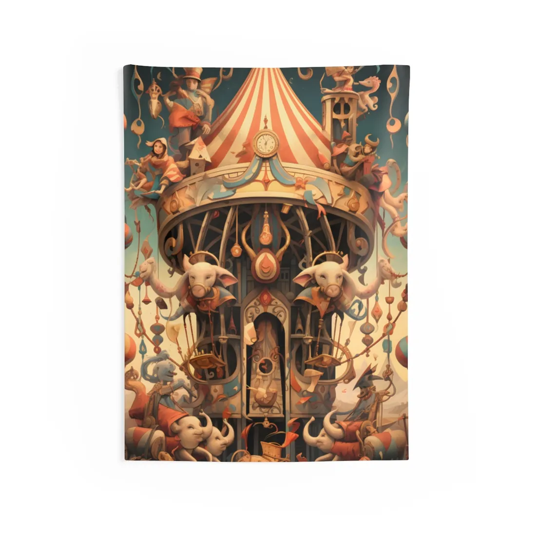 Whimsical Clockwork Circus: A 6 in Wonder - Wall Tapestry