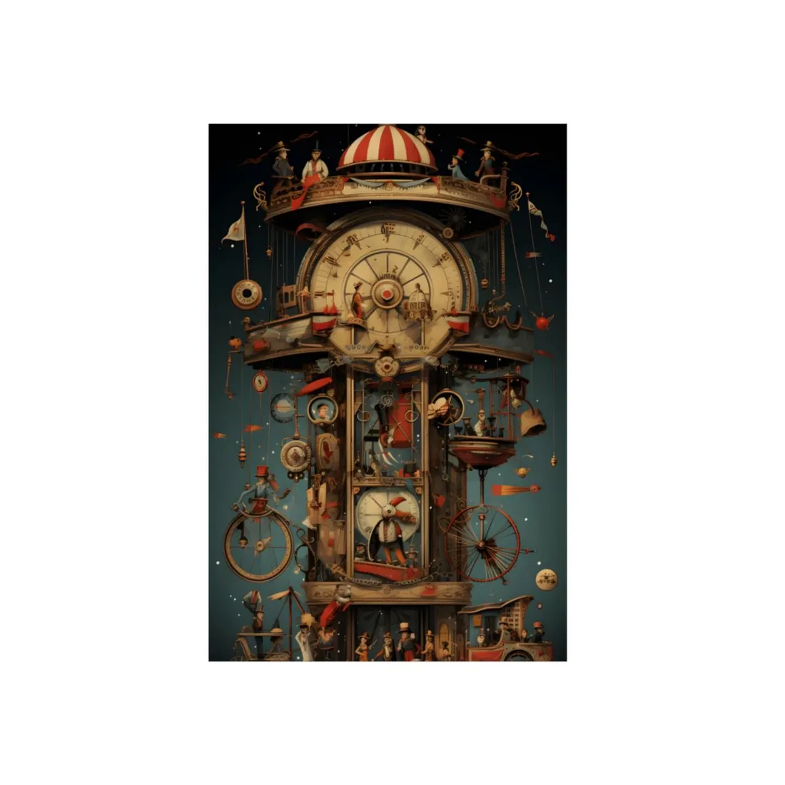 Whimsical Clockwork Circus: A Delightful Blend of Time and Movement - Metal Poster