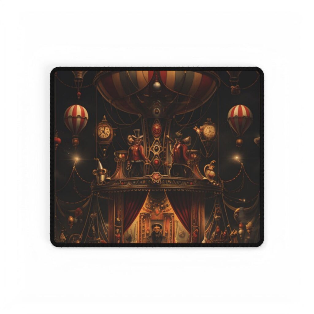 Whimsical Clockwork Circus: A Fantastical Artwork - Desk Mat