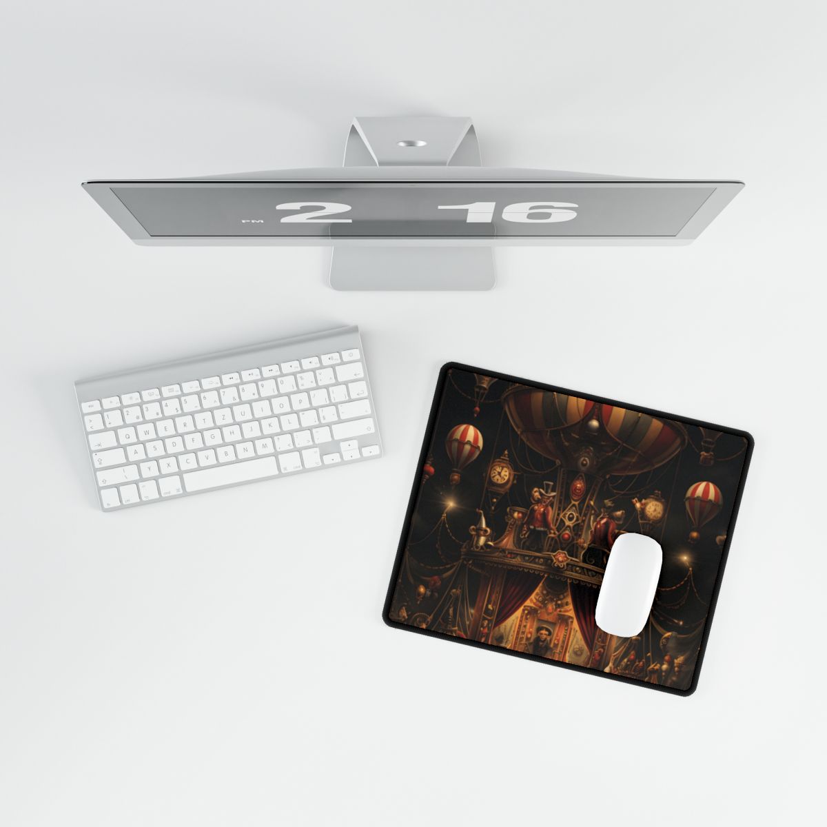 Whimsical Clockwork Circus: A Fantastical Artwork - Desk Mat