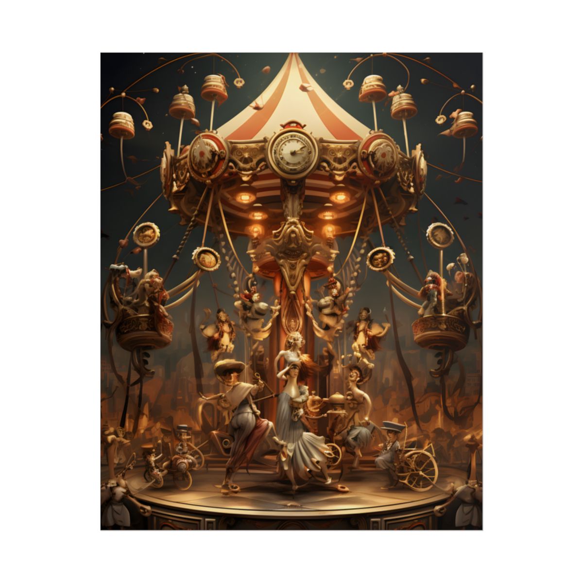 Whimsical Clockwork Circus: A Magical Timepiece Art - Poster