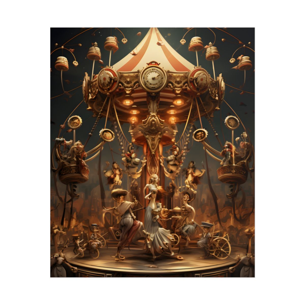 Whimsical Clockwork Circus: A Magical Timepiece Art - Poster