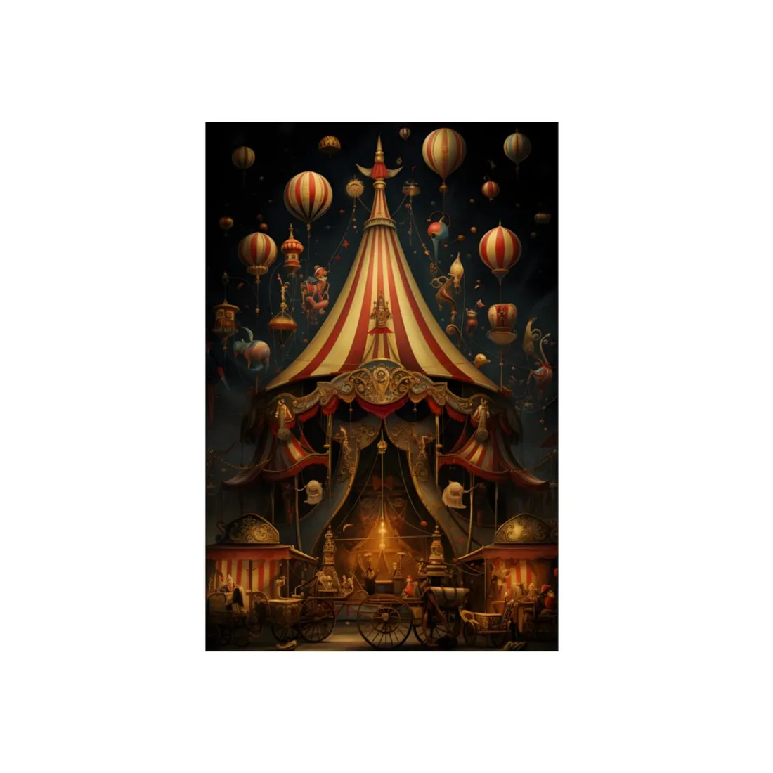 Whimsical Clockwork Circus: Fantastical Art with Vibrant Details - Metal Poster