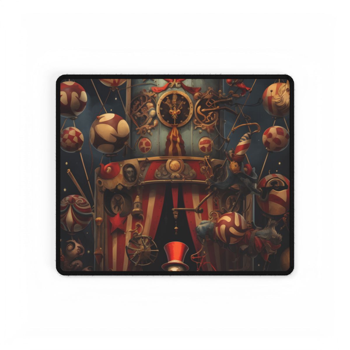 Whimsical Clockwork Circus: Fantastical Artwork - Desk Mat