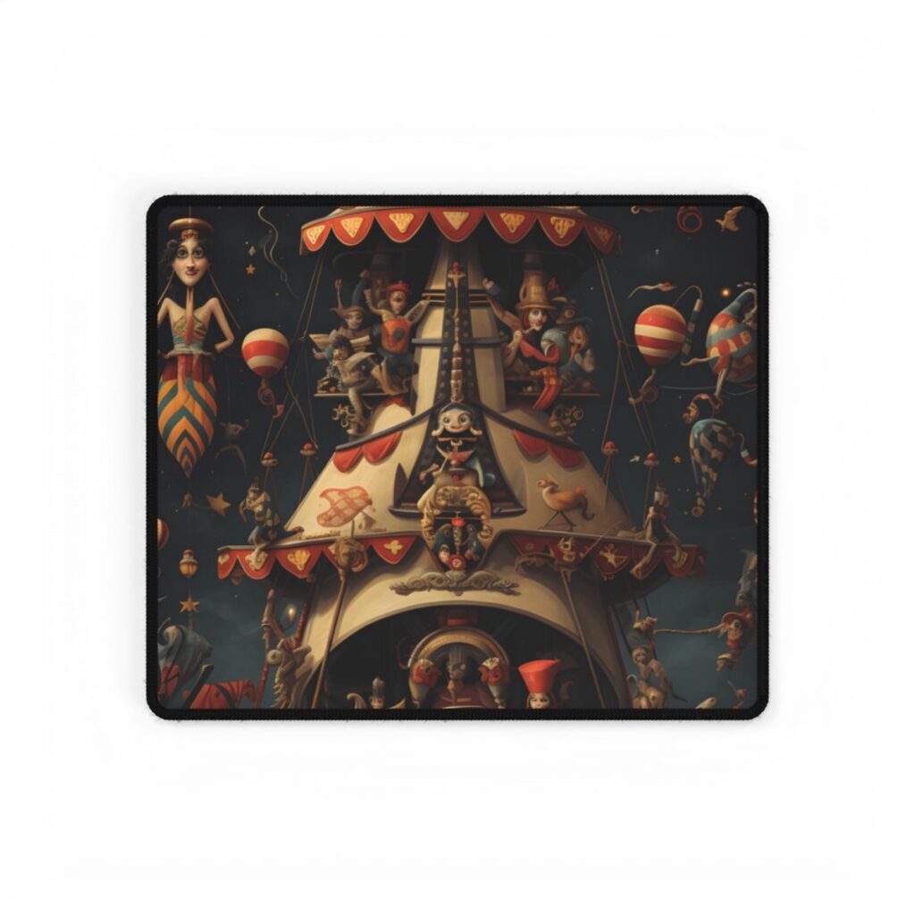 Whimsical Clockwork Circus: Fantastical Artwork in Vibrant Colors - Desk Mat
