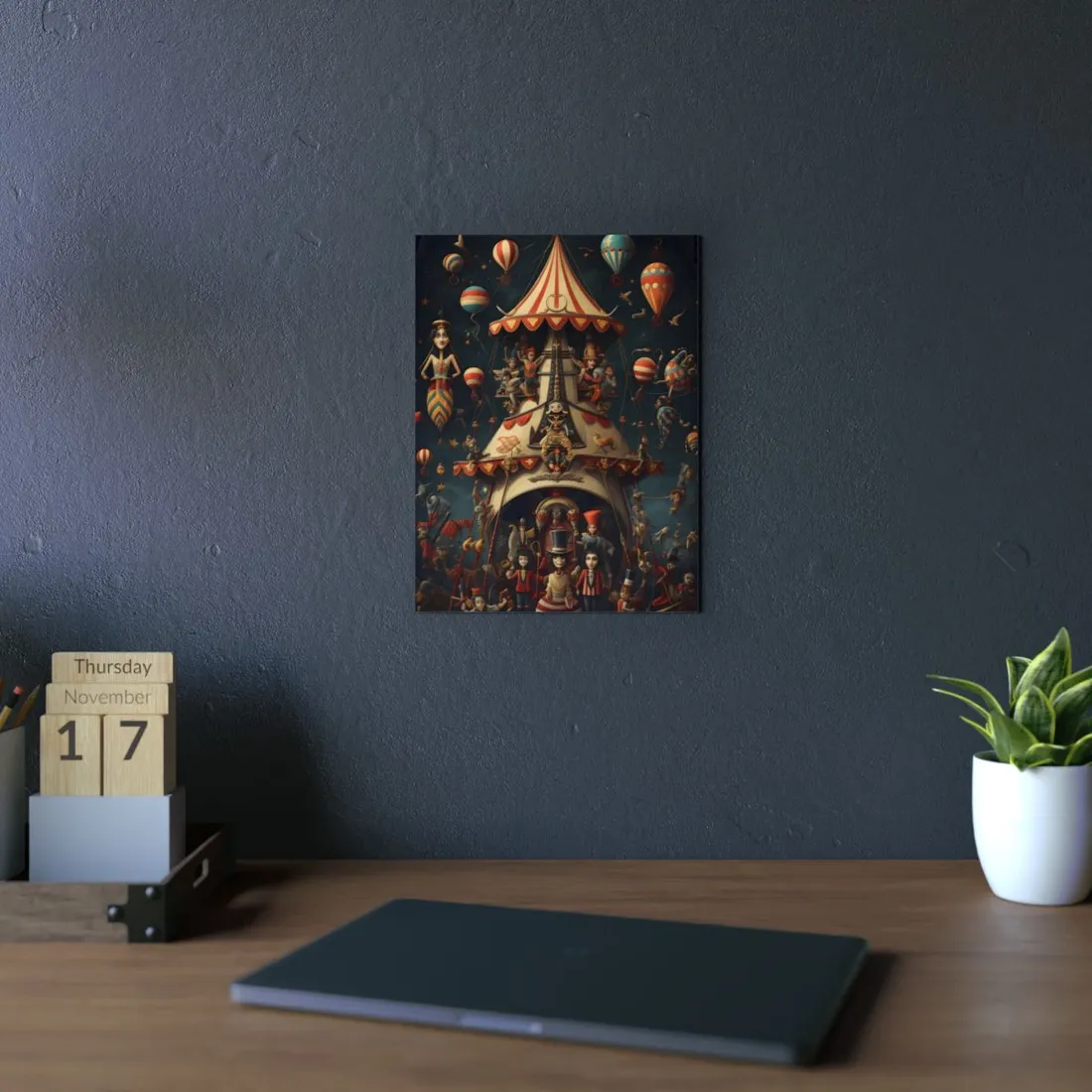 Whimsical Clockwork Circus: Fantastical Artwork in Vibrant Colors - Metal Poster