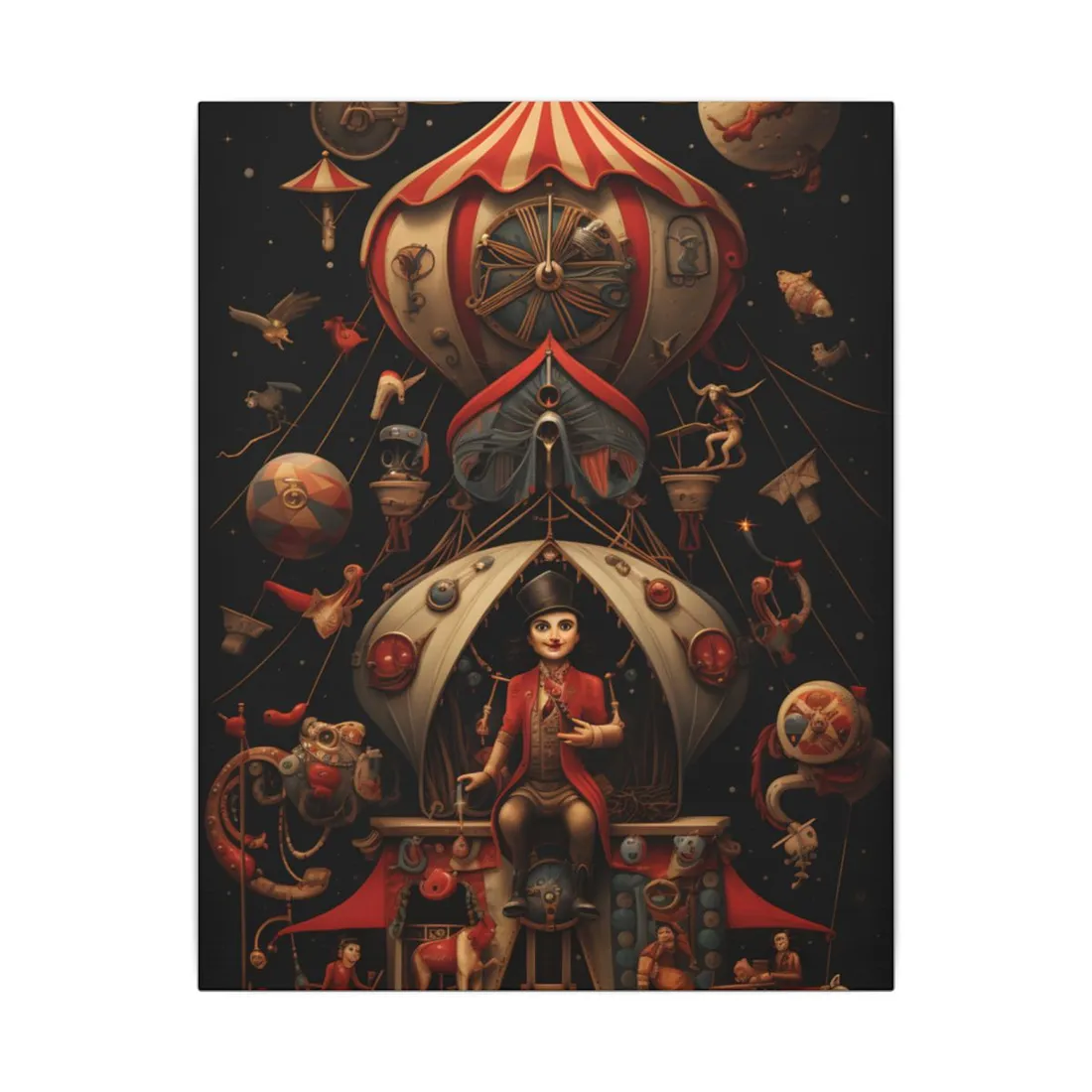 Whimsical Clockwork Circus: Fantastical Digital Art - Canvas