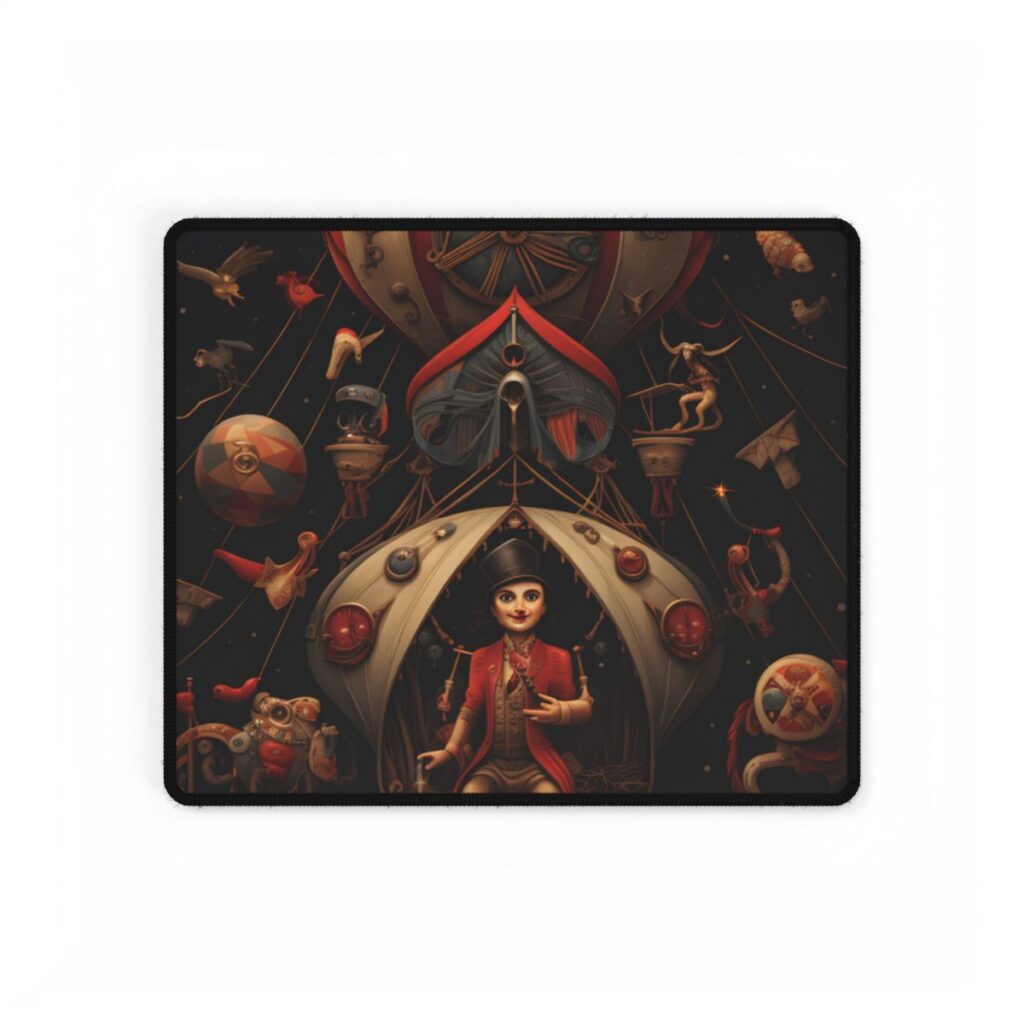 Whimsical Clockwork Circus: Fantastical Digital Art - Desk Mat