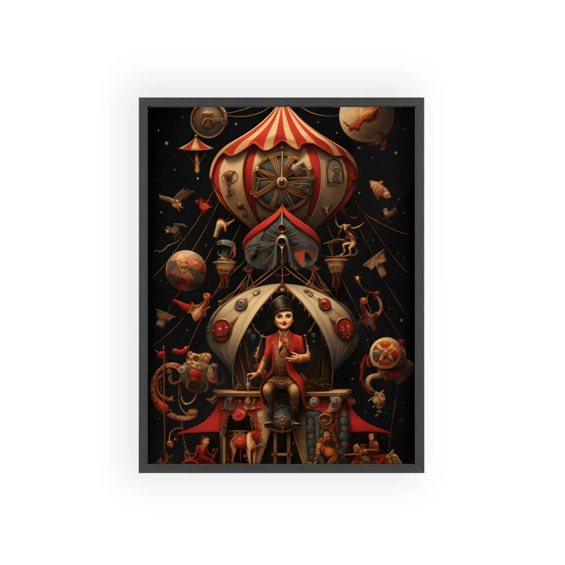 Whimsical Clockwork Circus: Fantastical Digital Art - Framed Poster