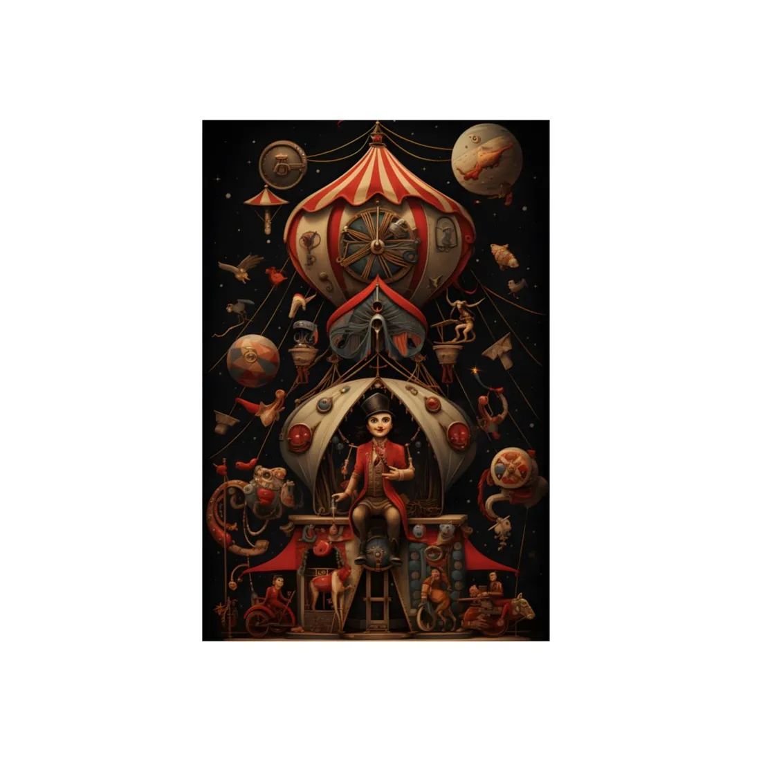 Whimsical Clockwork Circus: Fantastical Digital Art - Metal Poster