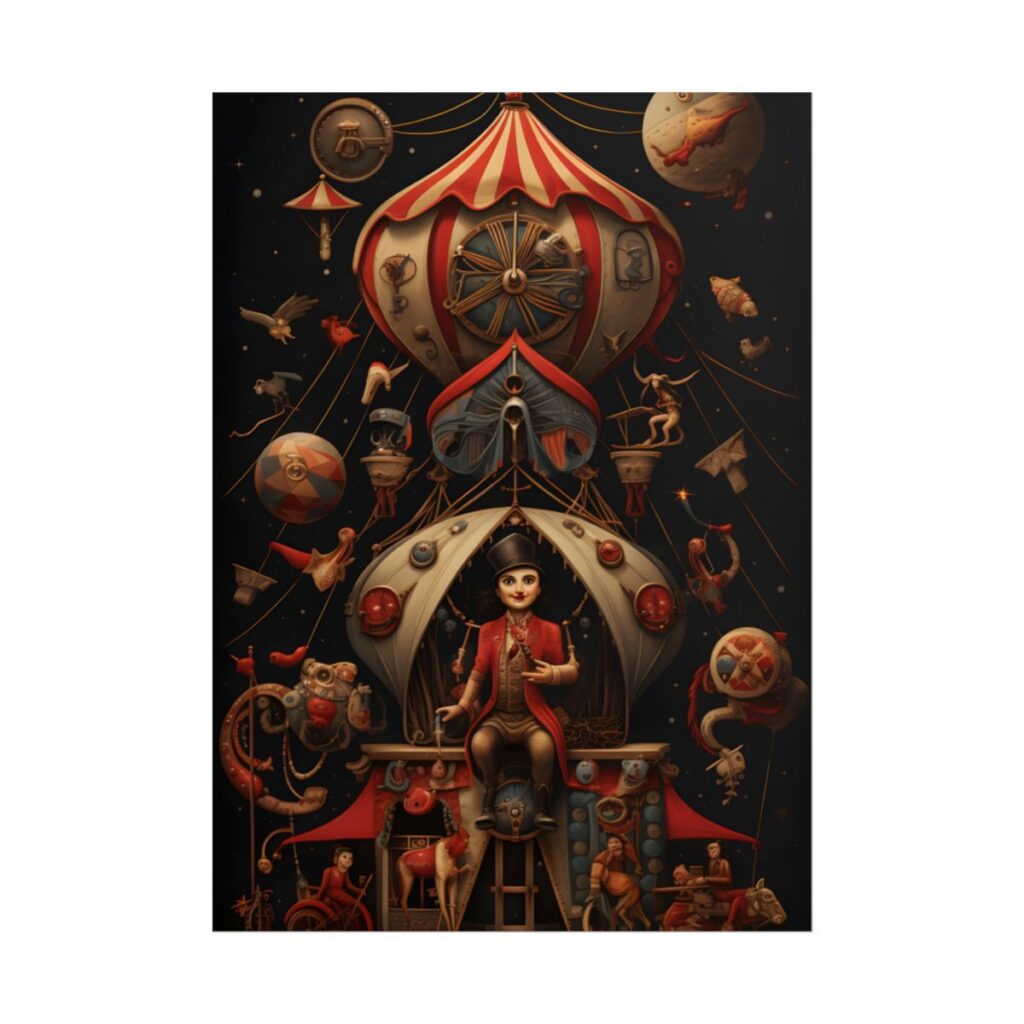 Whimsical Clockwork Circus: Fantastical Digital Art - Poster