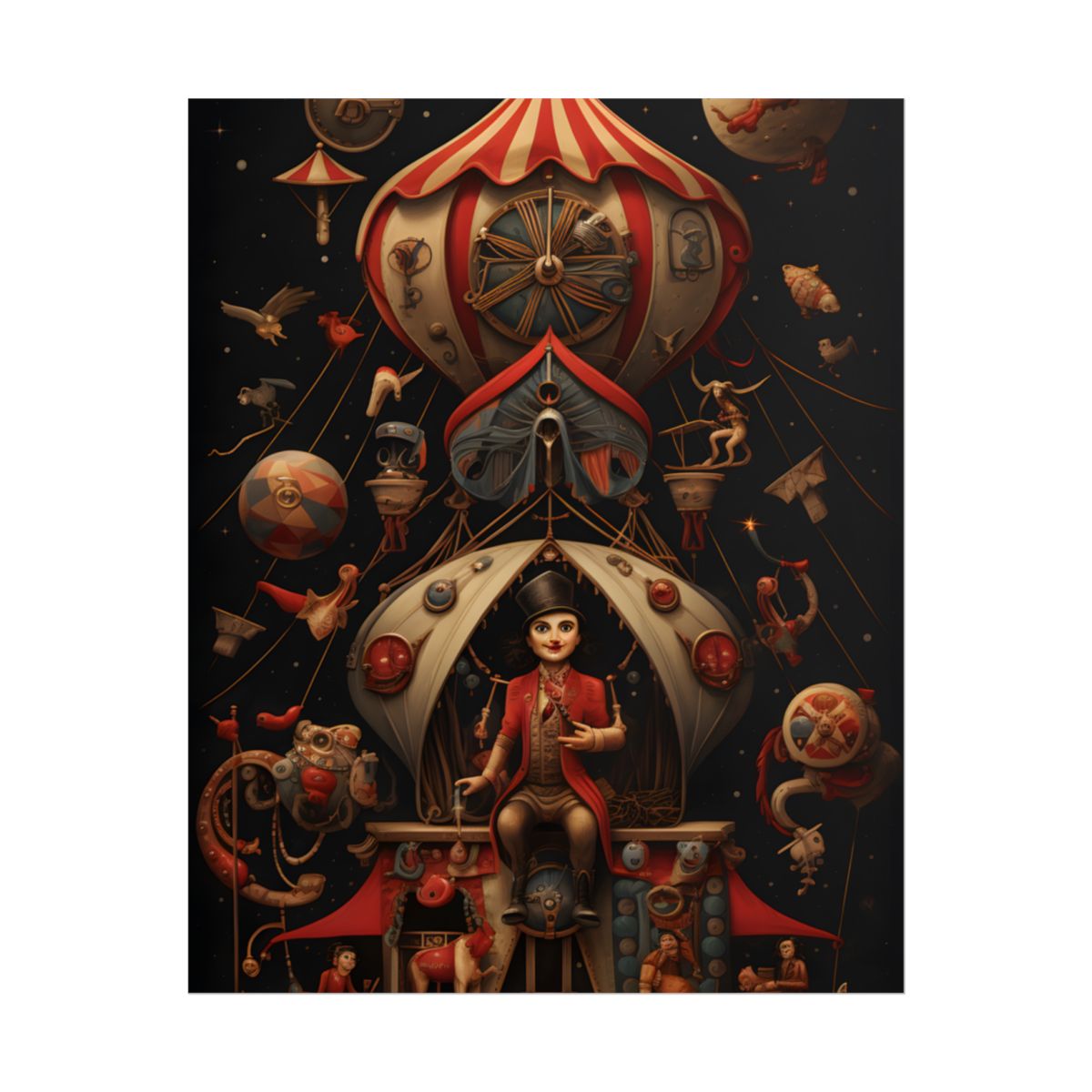 Whimsical Clockwork Circus: Fantastical Digital Art - Poster