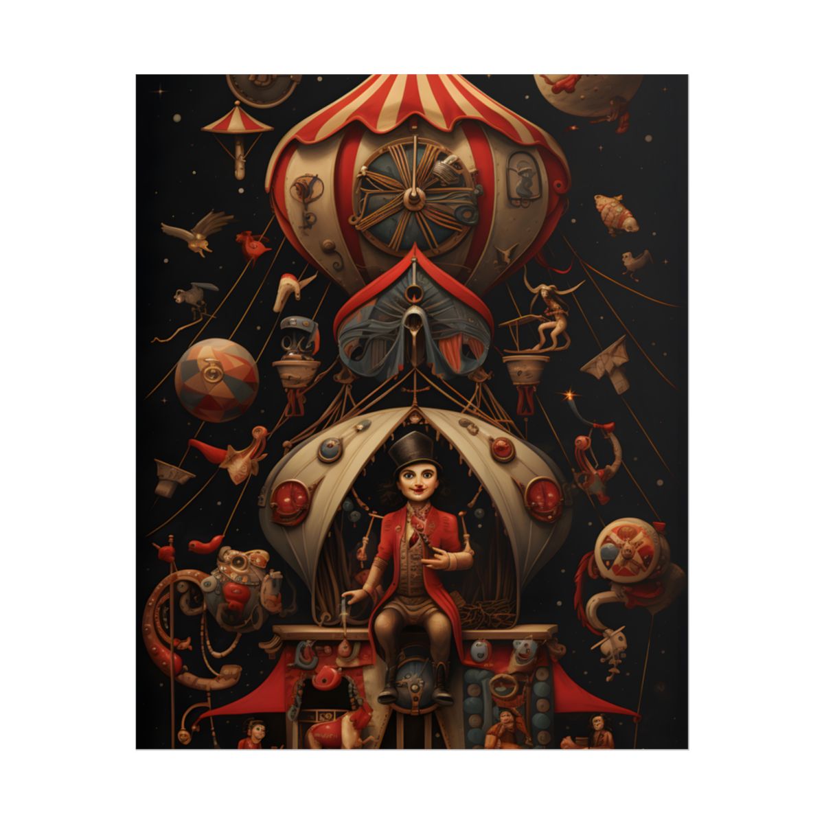 Whimsical Clockwork Circus: Fantastical Digital Art - Poster