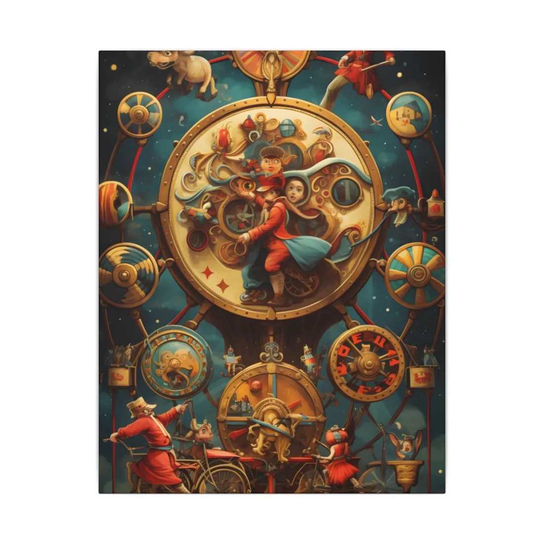 Whimsical Clockwork Circus: Fantastical Mechanical Art - Canvas