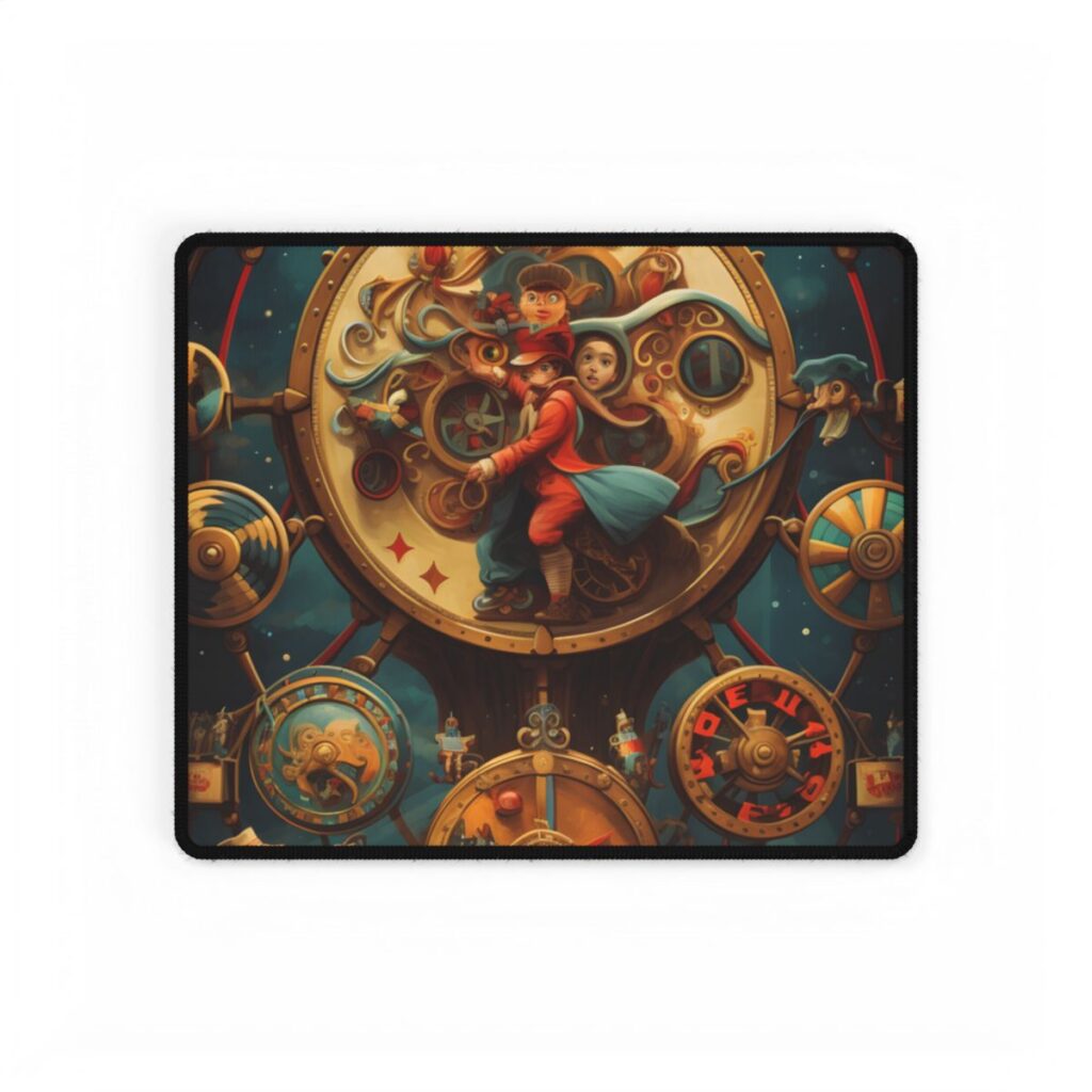 Whimsical Clockwork Circus: Fantastical Mechanical Art - Desk Mat